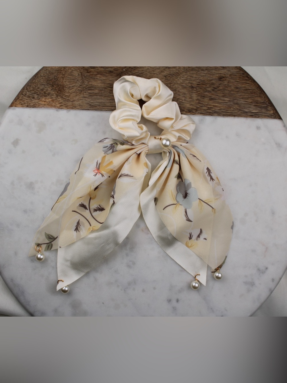 The Floral Creme Scrunchie Scarf
